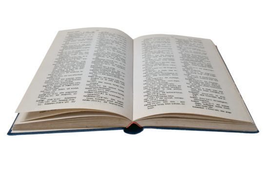Tenggarong, Indonesia, November 2023. Opened dictionary old book cut out