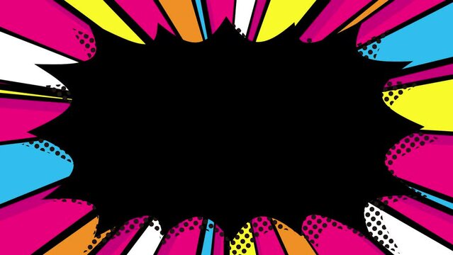 【ループOK】アメコミポップなトゲトゲの吹き出しとカラフルな放射状の画面枠・吹き出し内透過・ピンク