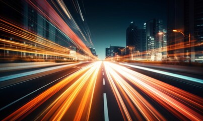 Fototapeta na wymiar High speed light trail of cars. Motion Blur City, Generative AI