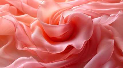 Texture of crinkled pink silk resembling delicate rose petals.