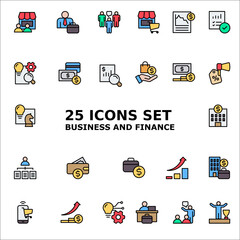 25 COLORFUL ICON SET, BUSINESS AND FINANCE