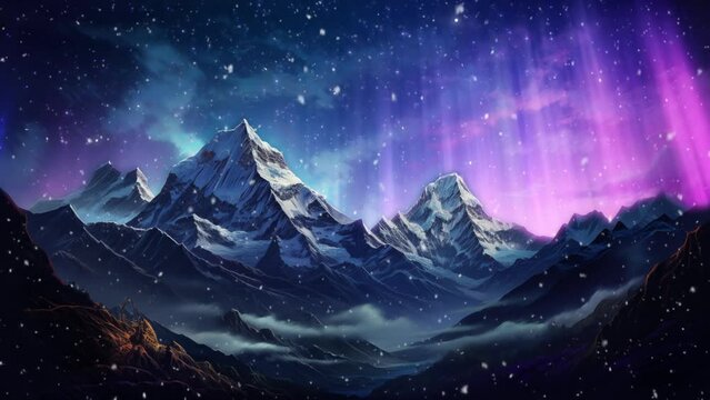 mountain range at night with each snow. seamless looping overlay 4k virtual video animation background 