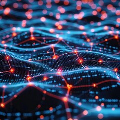 เรียงประโยคนี้ Digital illustration representing a neural network with interconnected nodes and pathways, highlighted by dynamic orange and blue lights. มาใหม่ 12 ประโยค เป็นภาษาอังกฤษ