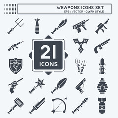Icon Set Weapons. related toTools of War symbol. glyph style. simple design editable. simple illustration