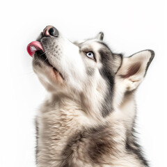 siberian husky dog look up licking lip hungry adorable