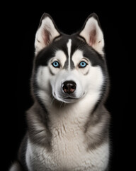 Siberian husky dog with blue eyes half body