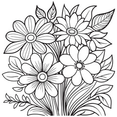 Children's floral outline illustration doodle coloring book hand drawn vector