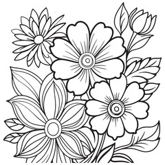 Children's floral outline illustration doodle coloring book hand drawn vector