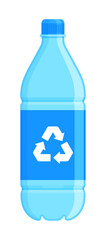 A blue plastic water bottle and a recycling symbol in flat vector illustration style, representing the Plastic #1 (PET, or Polyethylene terephthalate) and the concept of plastic recycling