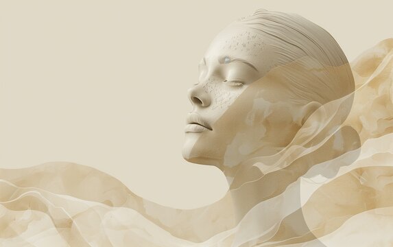 Banner for the main page of a website or page on social networks on hypnotherapy. Freedom of thought and soul. An image of calm and relaxation. Multi-layered minimalist collage in beige color.