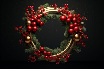 Festive holiday wreath made of pine branches red. Generative ai