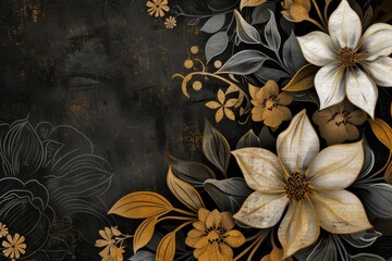 Fototapeta premium Elegant floral wallpaper design with black Gold And white motifs for a luxurious background texture