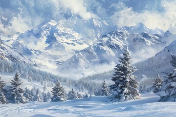 Fototapeta na wymiar Winter mountain scene with pristine snow and a tranquil atmosphere