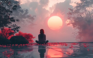 Banner for the main page of a website or page on social networks on hypnotherapy. Freedom of thought and soul. An image of calm and relaxation. Multi-layered minimalist collage in soft pink color. - obrazy, fototapety, plakaty