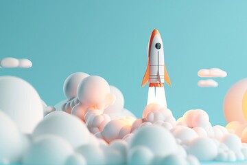 3d illustration of a spaceship launching Symbolizing innovation and exploration