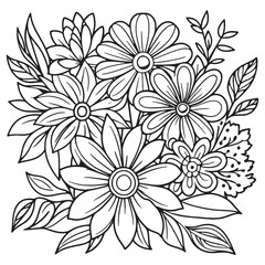 Children's floral outline illustration doodle coloring book hand drawn vector