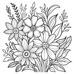 Children's floral outline illustration doodle coloring book hand drawn vector