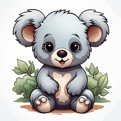 Cute koala bear sitting on the ground. Vector illustration.