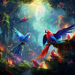 Fototapeta na wymiar Colorful Parrots: Vibrant Images of Exotic Avian Beauties
