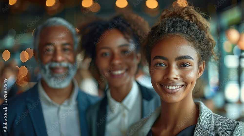 Poster smiling diverse corporate workers. generative ai.