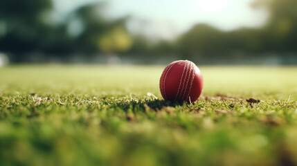 close up of a cricket ball, ball hitting the ground 