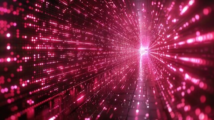 Fototapeta premium A bright red glowing tunnel of binary code. The concept of virtual reality.