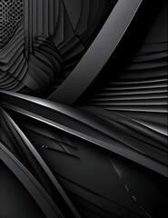 Abstract 3D black techno background overlap layers on dark space with white light effect decoration. Modern graphic design template elements for flyer, card, cover, brochure, or landing Generative AI