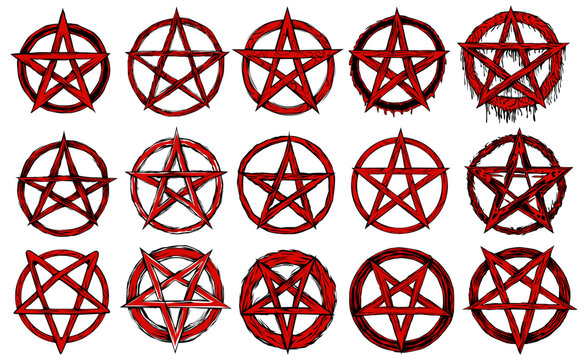 set red pentagram symbol. invert Pentacle icon. satanic sign grunge gothic tattoo design vector illustration