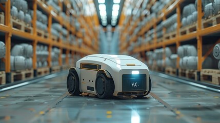 Robot working at warehouse, Warehouse Management Systems, digital transformation. Generative AI.