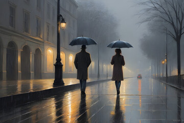 couple under umbrella. Generative AI