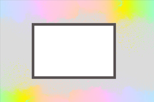 Frames for photos and blank white posters on a colorful background.