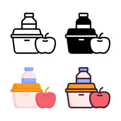 Lunch Box icon set style collection in line, solid, flat, flat line style on white background