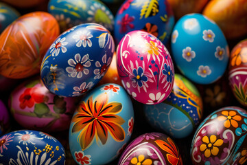 Fototapeta na wymiar Colorful Easter Eggs on Beautiful easter eggs Background.