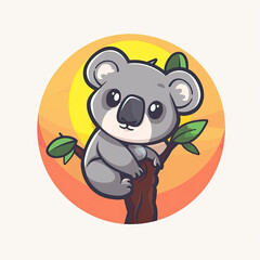 Naklejka premium flat logo of Vector cute koala cartoon on a tree