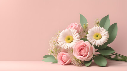 3D Colorful Bouquet Flower Against Soft Pastel Background: Ideal for Birthday, Mother's Day, Valentine's Day Decoration Concept.