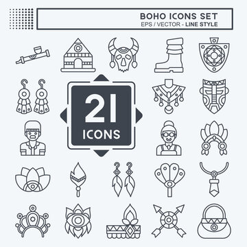 Icon Set American,Indian. related to Indigenous People symbol. line style. simple design editable. simple illustration