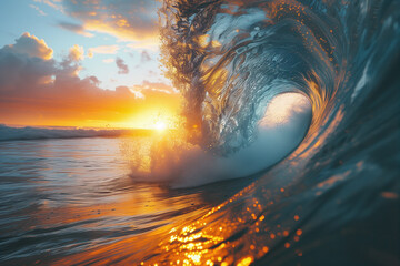 Tropical Surf Paradise. Riding the Powerful Blue Waves Along a Stunning Coast - obrazy, fototapety, plakaty