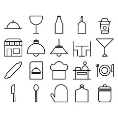collection of restaurant theme icons in line style