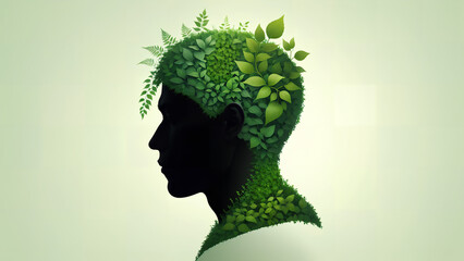 Human silhouette with head containing image of greenery