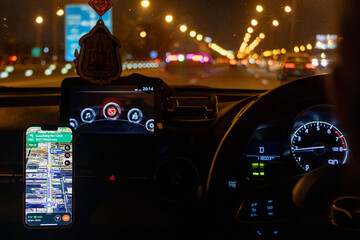 Night driving with route navigation in a smart phone attached to a hands-free kit