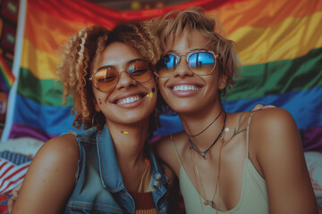 Joyful Lesbian Friendship. Happy Women Embracing Love and Laughter Outdoors