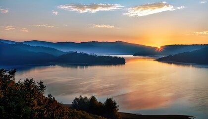 Fototapeta premium Photo of sunrise over Lake
