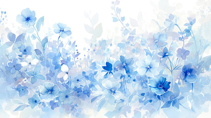 Fototapeta na wymiar 淡い青色のグラデーションの花の水彩イラスト背景