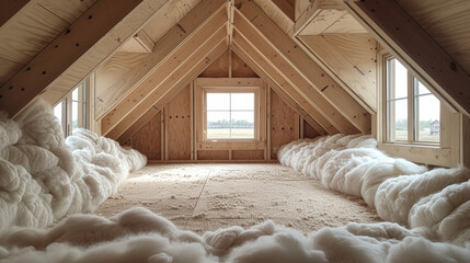 The third image showcases a unique od for insulating attic walls. Instead of traditional insulation material the walls are covered with a layer of spray foam insulation. The
