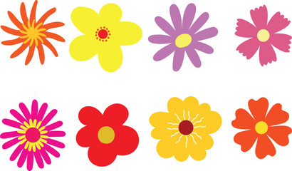 Fototapeta na wymiar Wildflower Harmony: Hand-Drawn Flora, Set Flowers, Flat Designs - Vector Art
