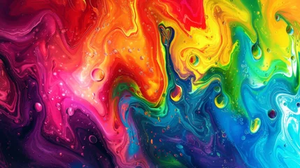 Fototapeten Molten Rainbow Chaos A chaotic and wild swirl of vibrant colors as blobs of liquid in every hue mix and merge to create a psychedelic and unpredictable abstract landscape. © Justlight