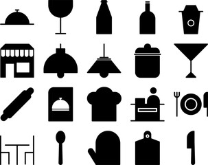 collection of restaurant theme icons in glyph style