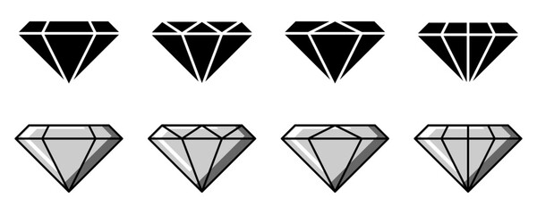 collection of diamond icons, gemstone symbols. vector isolated on white background. design for logo, poster, app, web, social media. - obrazy, fototapety, plakaty