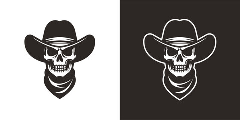 Vector illustration of cowboy skull tattoo - obrazy, fototapety, plakaty