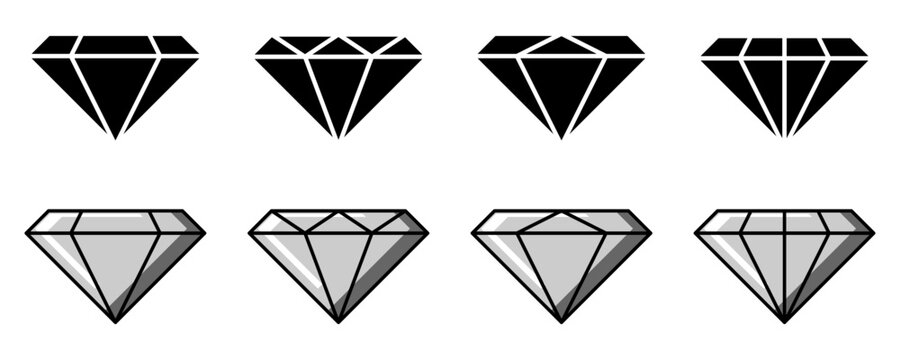 collection of diamond icons, gemstone symbols. vector isolated on white background. design for logo, poster, app, web, social media.
